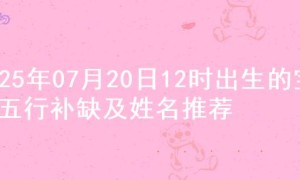 2025年07月20日12时出生的宝宝五行补缺及姓名推荐