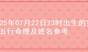 2025年07月22日23时出生的宝宝五行命理及姓名参考