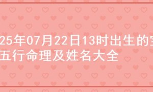 2025年07月22日13时出生的宝宝五行命理及姓名大全