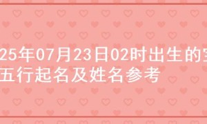 2025年07月23日02时出生的宝宝五行起名及姓名参考